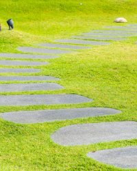 Edging beautiful stone path walk and run in the garden
