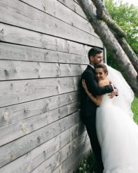 Weeding beautiful young wedding couple outdoors