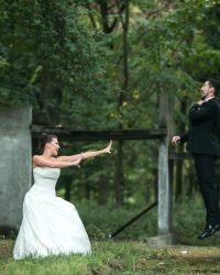 Weeding bride and groom having fun
